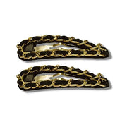 Black Suede & Gold-Tone Hair Barrettes 2-Piece Set