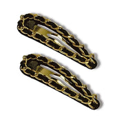 Black Suede & Gold-Tone Hair Barrettes 2-Piece Set