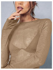 Women's Sheer Mesh Off-Shoulder Long Sleeve Top