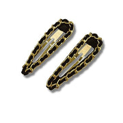 Black Suede & Gold-Tone Hair Barrettes 2-Piece Set
