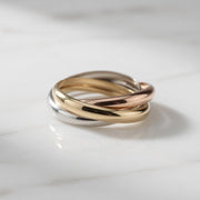 Jewelry Affairs 14K Gold Trinity Tri-Color Hollow Rolling Ring