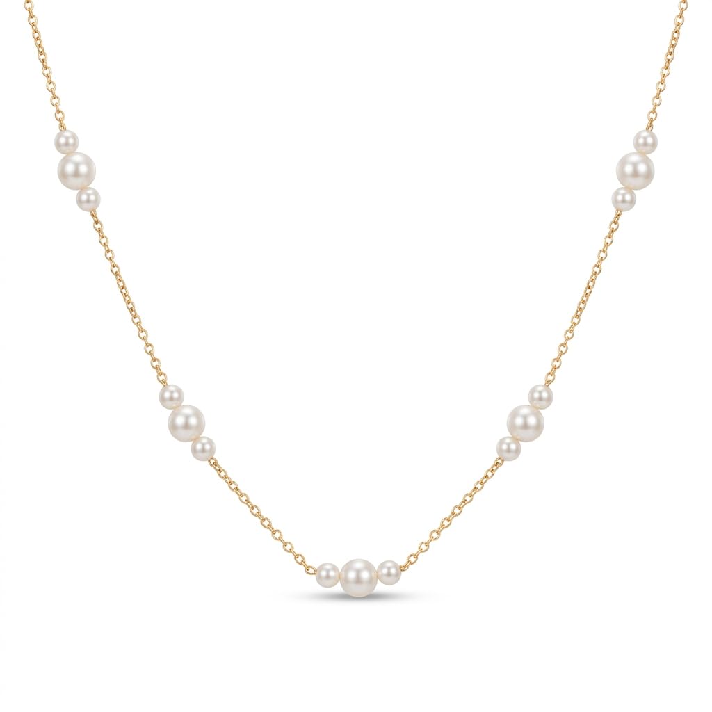14K Gold Freshwater Pearl Station Necklace