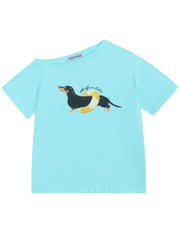 Women's Oversized Dachshund Graphic Off-Shoulder T-Shirt