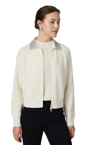 Merino Wool Ribbed Zip Knit Jacket
