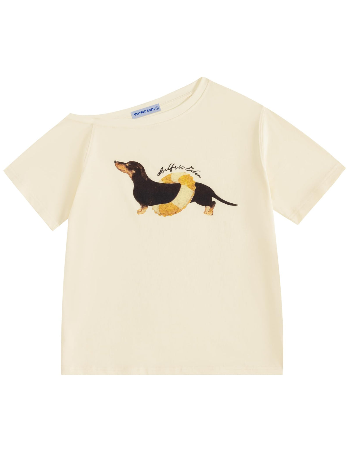 Women's Oversized Dachshund Graphic Off-Shoulder T-Shirt