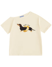 Women's Oversized Dachshund Graphic Off-Shoulder T-Shirt