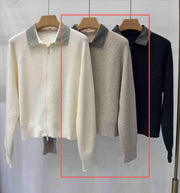 Merino Wool Ribbed Zip Knit Jacket