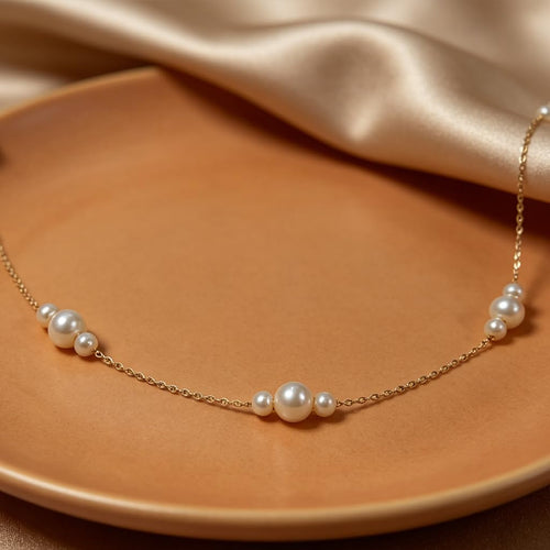 14K Gold Freshwater Pearl Station Necklace