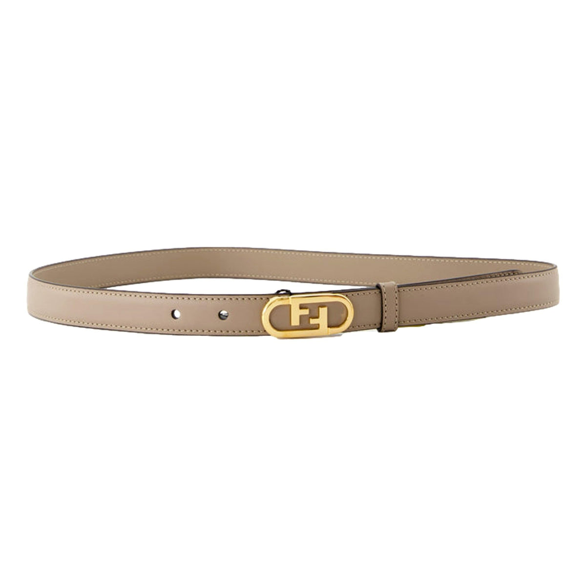 FENDI Womens OLock Gold Buckle Ivory Leather Skinny Belt Size 90
