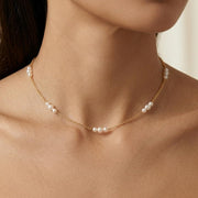 14K Gold Freshwater Pearl Station Necklace