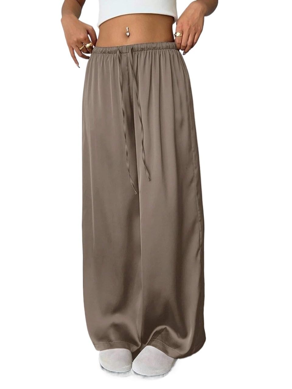 Women's Low-Waist Satin Wide-Leg Pants