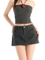 Denim Short Skirt for Women in Summer, Low Waist Slim Hip Pants Work