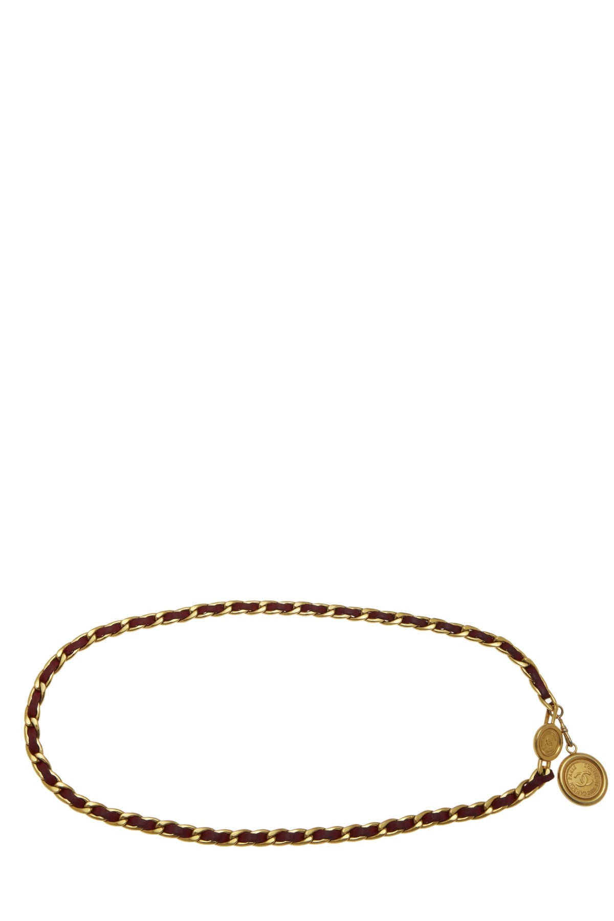 Chanel, Pre-loved Gold & Red Logo Chain Belt, Red