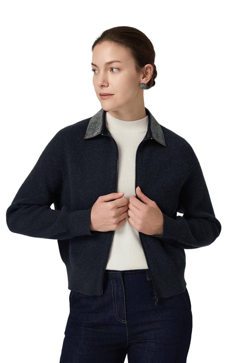 Merino Wool Ribbed Zip Knit Jacket