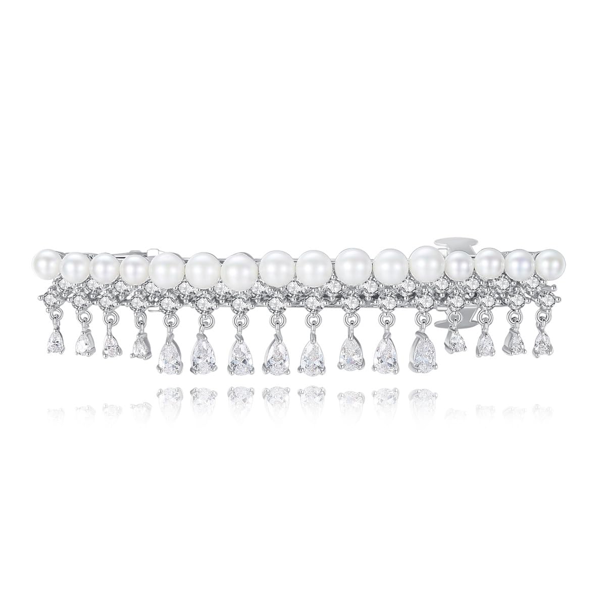 14K Gold Crystal Pearl Flower Hair Clip