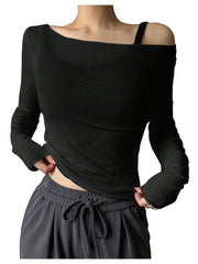 Women's Sheer Mesh Off-Shoulder Long Sleeve Top