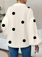 Women's Polka Dot V-Neck Lantern Sleeve Blouse