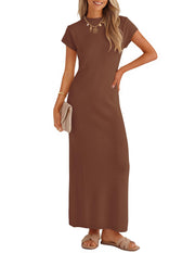 ZESICA Womens Bodycon Knit Short Sleeve Sweater Maxi Dress