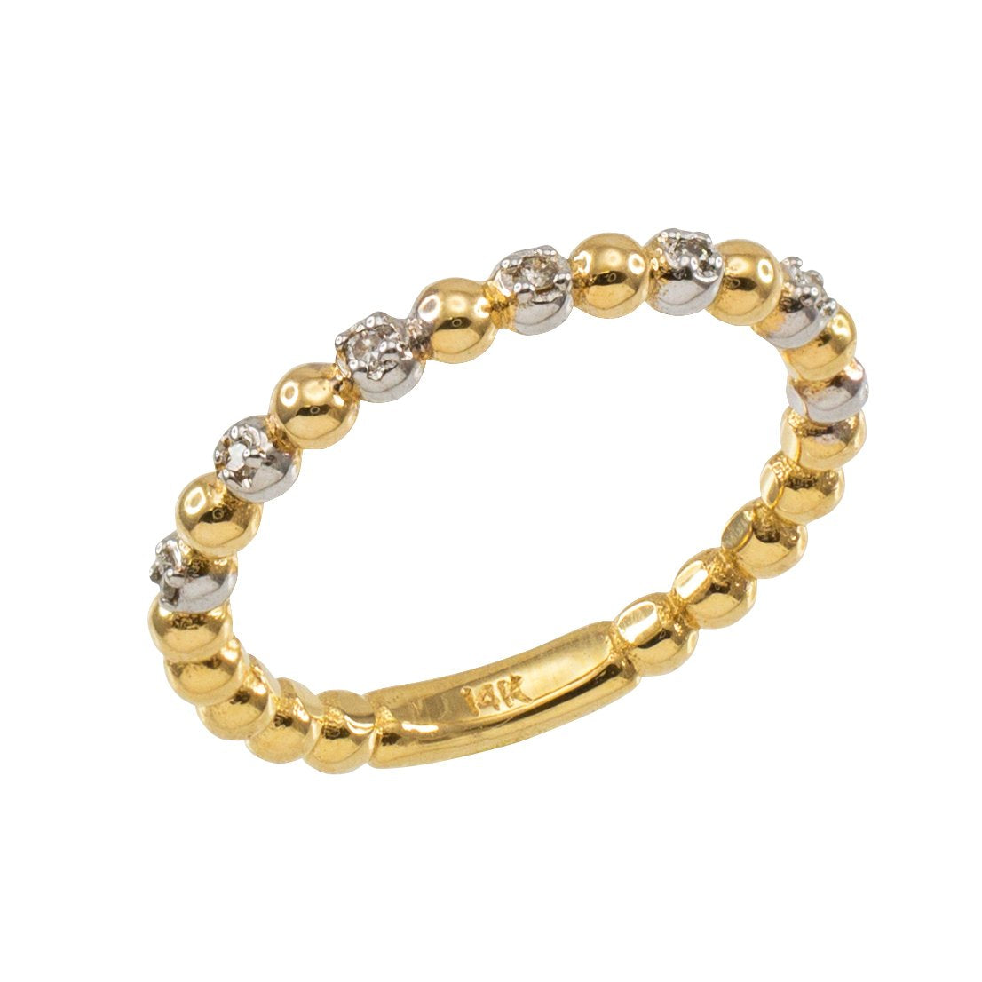 14K Two-Tone Gold Diamond Beaded Stackable Ring