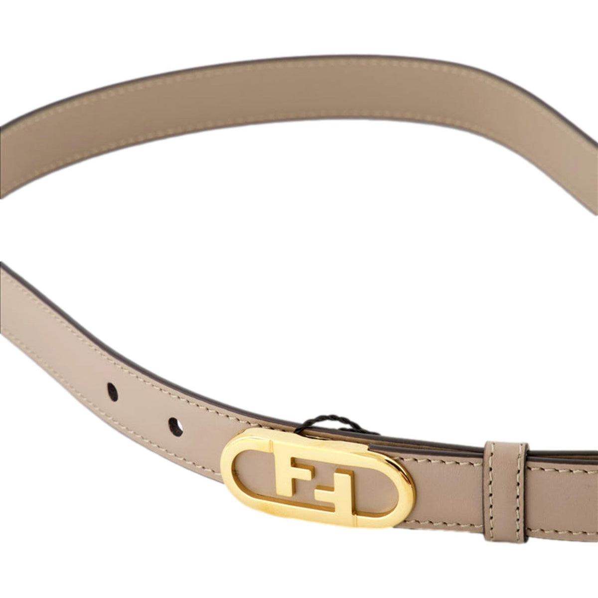 FENDI Womens OLock Gold Buckle Ivory Leather Skinny Belt Size 90