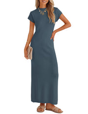 ZESICA Womens Bodycon Knit Short Sleeve Sweater Maxi Dress