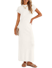 ZESICA Womens Bodycon Knit Short Sleeve Sweater Maxi Dress