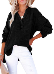 Women's Oversized V-Neck Long Sleeve Blouse
