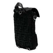 FENDI Fendiness Black Nylon Buckle Mini Backpack Crossbody Bag, Small