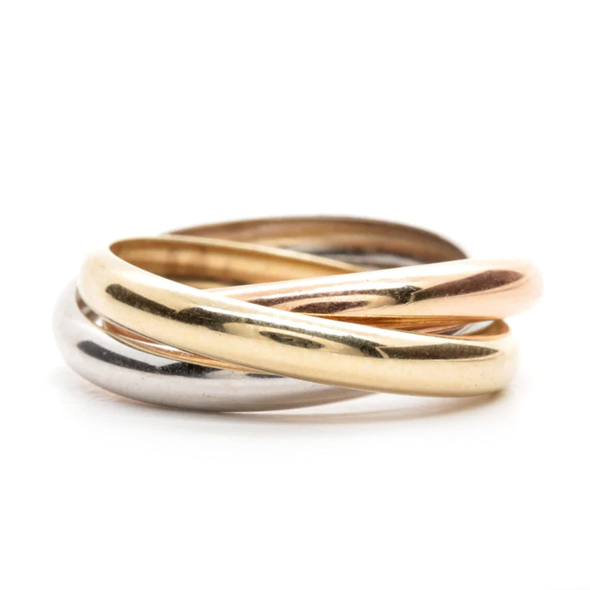 Jewelry Affairs 14K Gold Trinity Tri-Color Hollow Rolling Ring