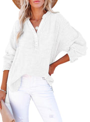 Women's Oversized V-Neck Long Sleeve Blouse