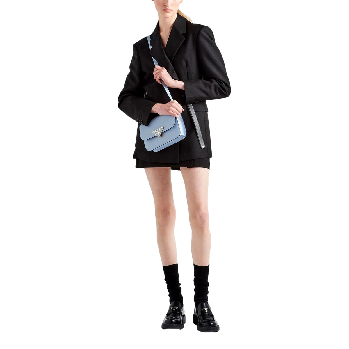 Prada Celeste Blue Saffiano Leather Embleme Crossbody Bag New