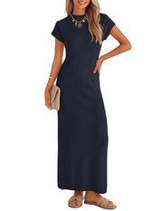 ZESICA Womens Bodycon Knit Short Sleeve Sweater Maxi Dress