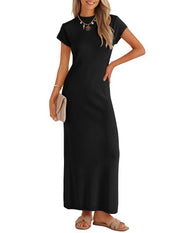 ZESICA Womens Bodycon Knit Short Sleeve Sweater Maxi Dress