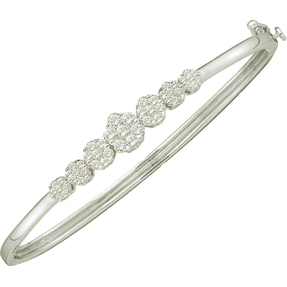 14K Gold Diamond Flower Bangle Bracelet