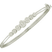 14K Gold Diamond Flower Bangle Bracelet