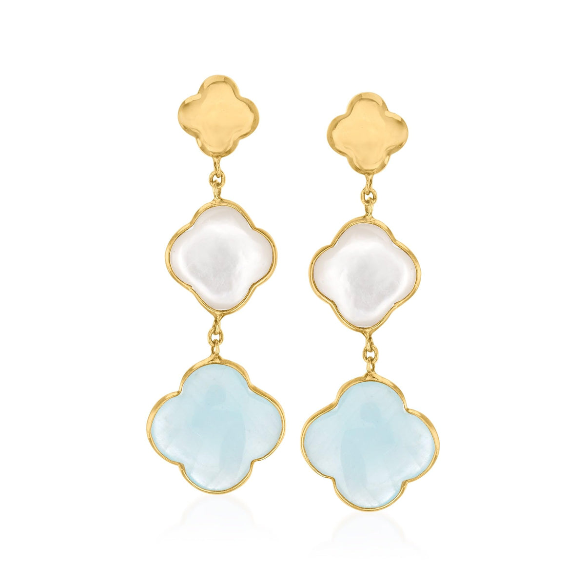 Mother-of-Pearl & Aquamarine Clover Drop Earrings