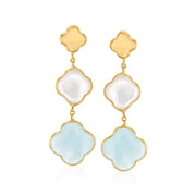 Mother-of-Pearl & Aquamarine Clover Drop Earrings