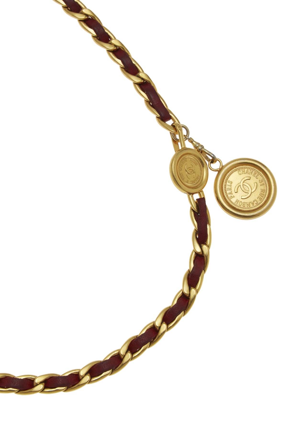Chanel, Pre-loved Gold & Red Logo Chain Belt, Red