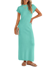 ZESICA Womens Bodycon Knit Short Sleeve Sweater Maxi Dress