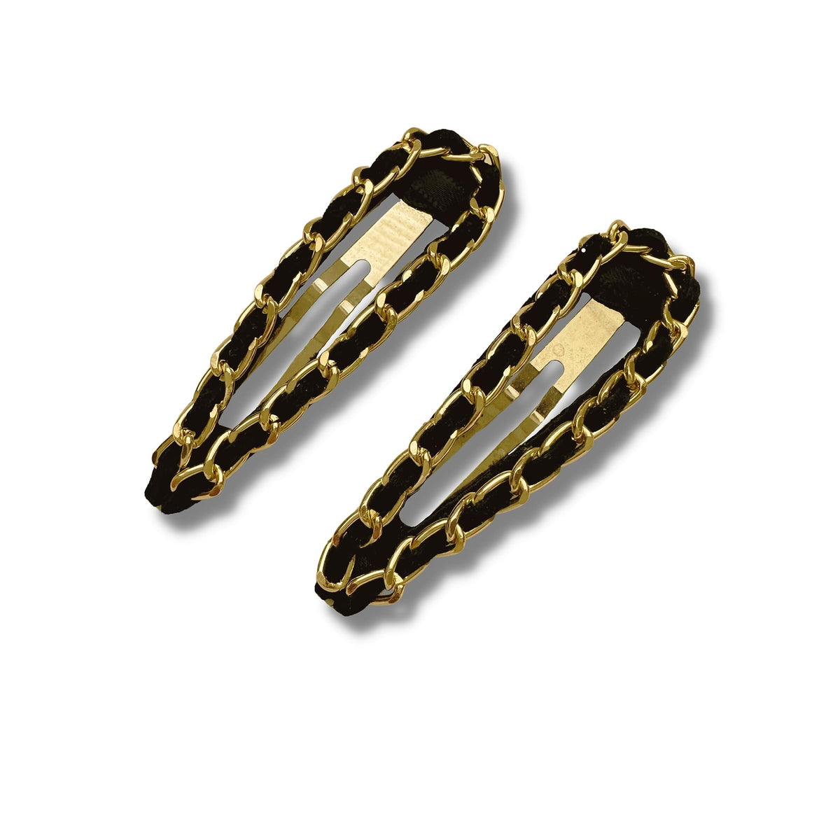 Black Suede & Gold-Tone Hair Barrettes 2-Piece Set