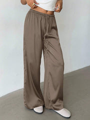 Women's Low-Waist Satin Wide-Leg Pants