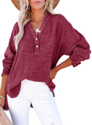 Women's Oversized V-Neck Long Sleeve Blouse