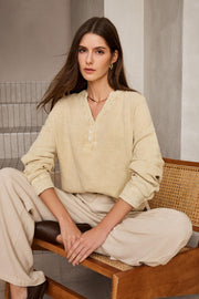 Women's Oversized V-Neck Long Sleeve Blouse