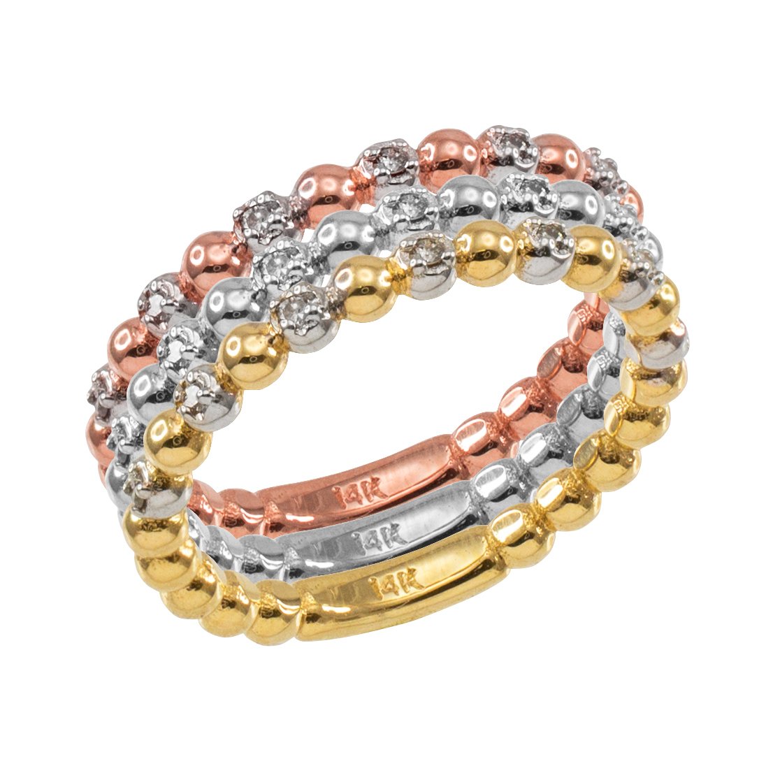 14K Two-Tone Gold Diamond Beaded Stackable Ring