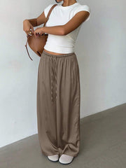 Women's Low-Waist Satin Wide-Leg Pants
