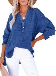 Women's Oversized V-Neck Long Sleeve Blouse