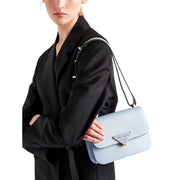 Prada Celeste Blue Saffiano Leather Embleme Crossbody Bag New