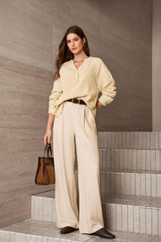 Women's Oversized V-Neck Long Sleeve Blouse
