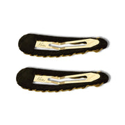 Black Suede & Gold-Tone Hair Barrettes 2-Piece Set