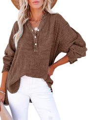 Women's Oversized V-Neck Long Sleeve Blouse